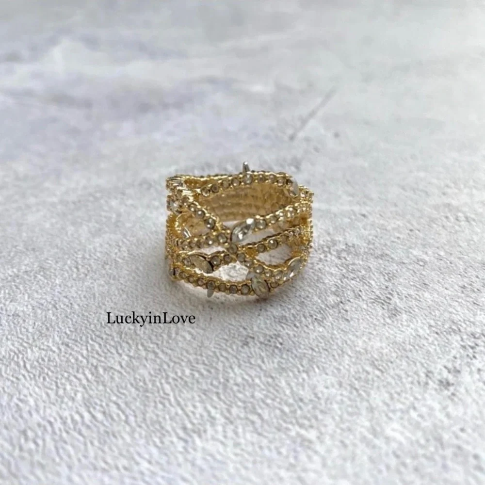 ALEXIS BITTAR • Gold Orbiting Crystal Encrusted  Thorny Lace Ring Size 6
